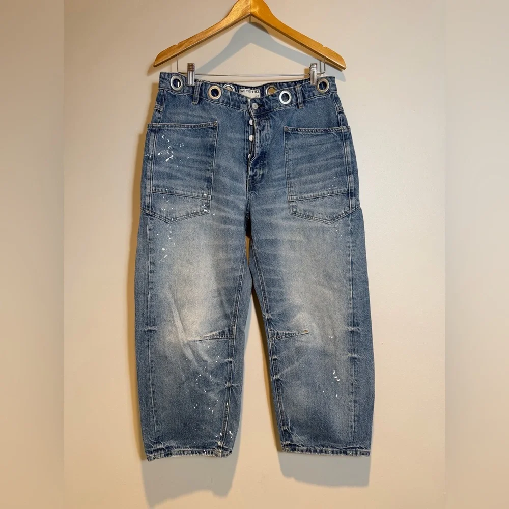 Free People Distressed Moxie Pull-On Barrel Jeans - Picture 4 of 7